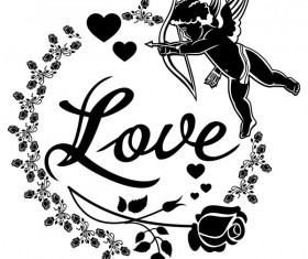Cupid with valentine decorative silhouettes vector 06