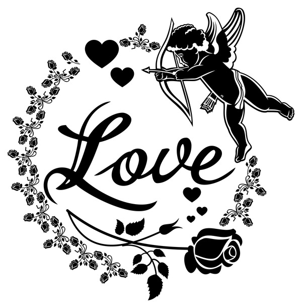 Cupid with valentine decorative silhouettes vector 06