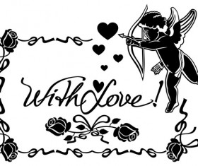 Cupid with valentine decorative silhouettes vector 07