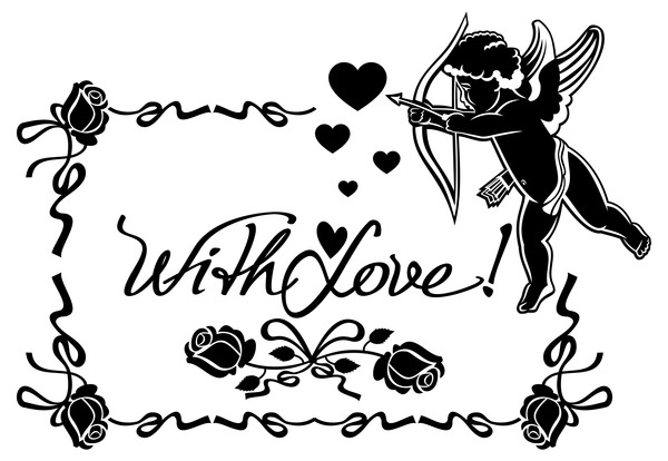 Cupid with valentine decorative silhouettes vector 07