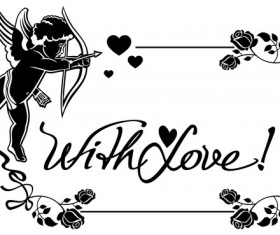 Cupid with valentine decorative silhouettes vector 08
