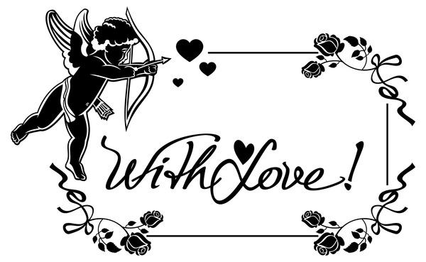 Cupid with valentine decorative silhouettes vector 08