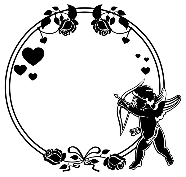 Cupid with valentine decorative silhouettes vector 09