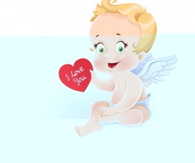 Cute Cupid with heart and l love you text vector
