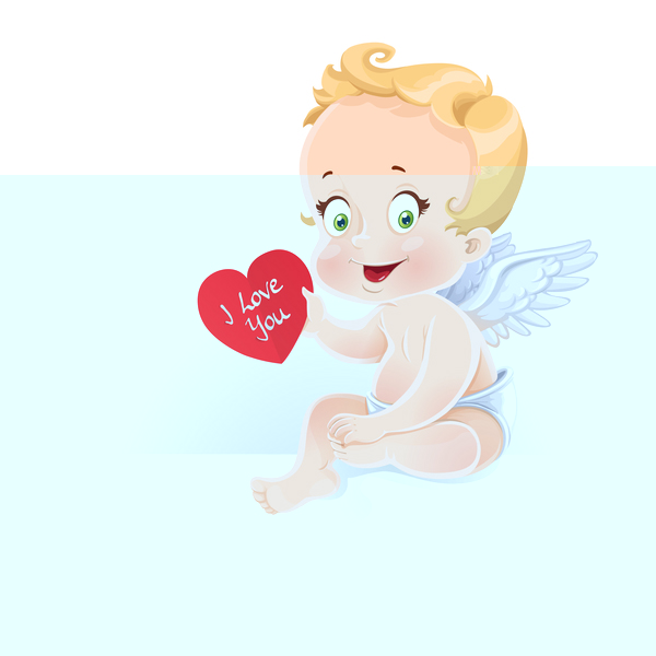 Cute Cupid with heart and l love you text vector