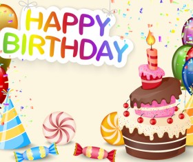 Cute birthday cake with birthday card vector 03