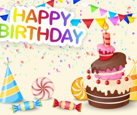 Cute birthday cake with birthday card vector 04