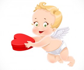 Cute cupid with heart gift box vector