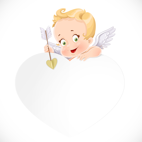Cute cupid with white heart vector