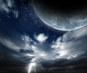 Dark clouds of lightning and the planet Stock Photo 01