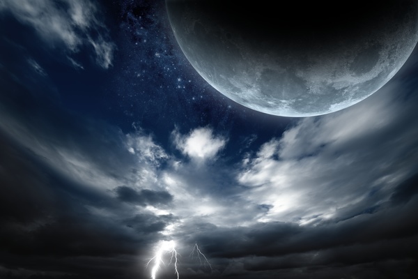 Dark clouds of lightning and the planet Stock Photo 01