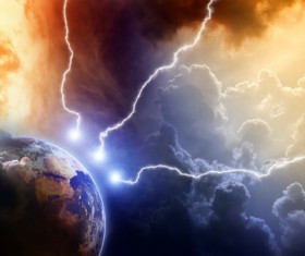 Dark clouds of lightning and the planet Stock Photo 02