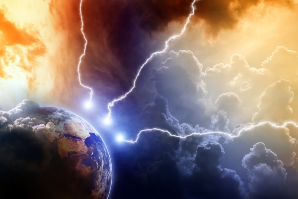 Dark clouds of lightning and the planet Stock Photo 02