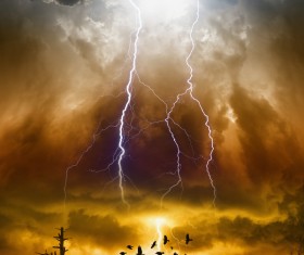 Dark clouds of lightning birds Stock Photo