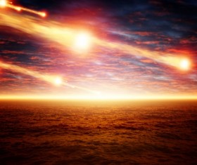 Dark red sky with a fire meteor Stock Photo