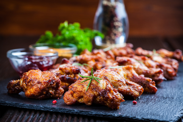 Delicious fried chicken pieces Stock Photo