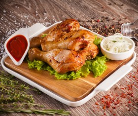 Delicious fried chicken with sauces Stock Photo
