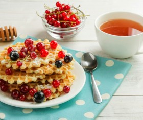 Delicious fruit waffles Stock Photo