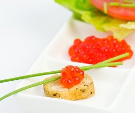 Delicious red caviar vegetables Stock Photo