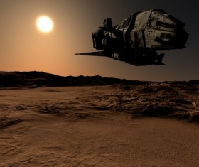 Desolate planet and spacecraft Stock Photo