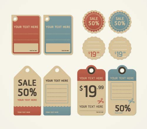 Discount retro tags with badge vector set