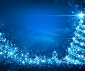 Blue christmas background with golden xmas tree vectors free download