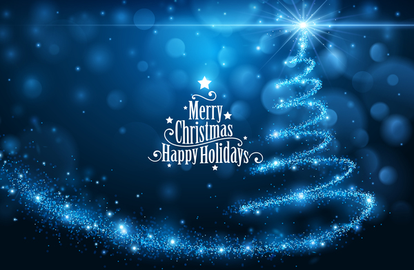 Dream christmas tree with blue xmas background vector 03