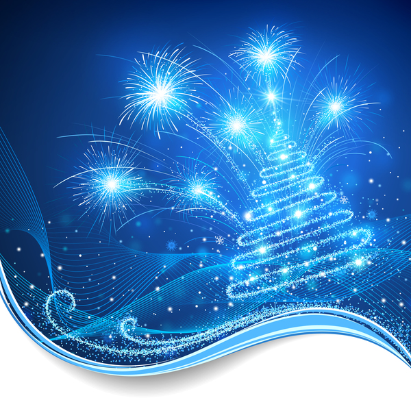 Dream christmas tree with blue xmas background vector 08