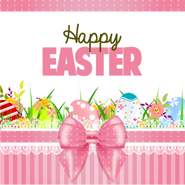 Easter card with beautiful bow vector material 03