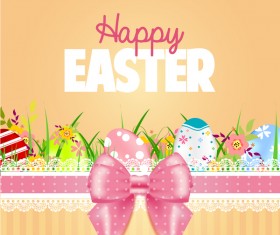 Easter card with beautiful bow vector material 04