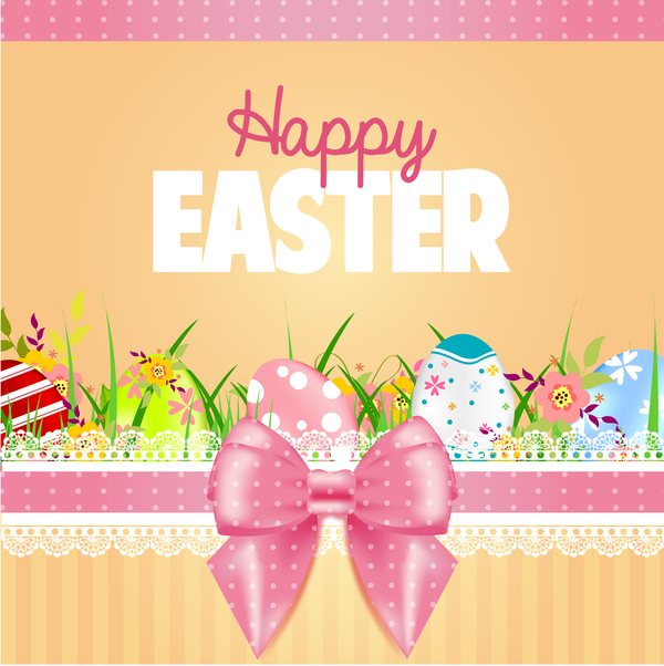 Easter card with beautiful bow vector material 04