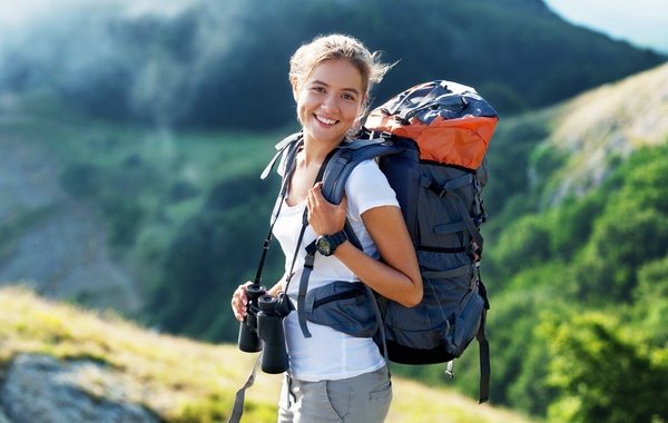 Female backpacker Stock Photo