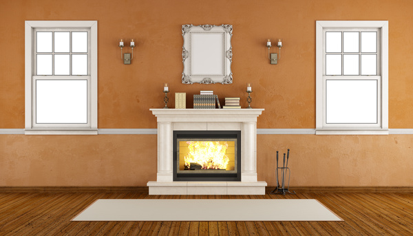 Fireplace with white windows HD picture