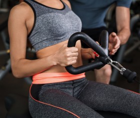 Fitness coach to guide girls fitness movements Stock Photo 06