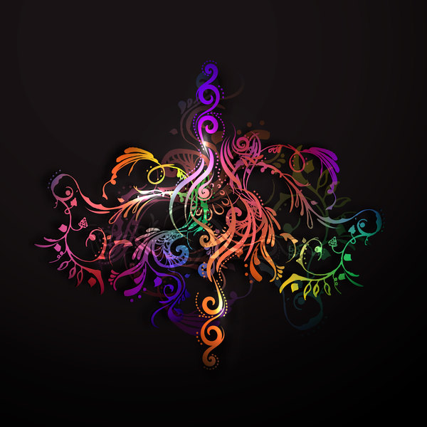Floral ornaments with dark background vectors 06