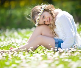 Flowers in the little girl Stock Photo