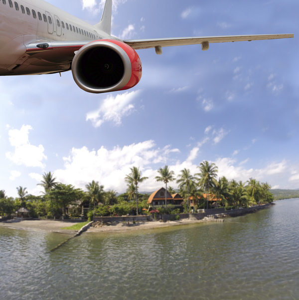 Fly over the resort's plane Stock Photo