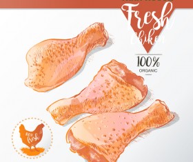 Fresh chicken legs meat poster vector template 01