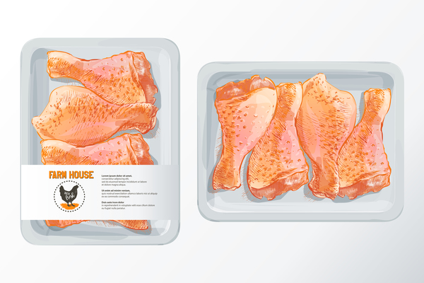 Fresh chicken legs meat poster vector template 03