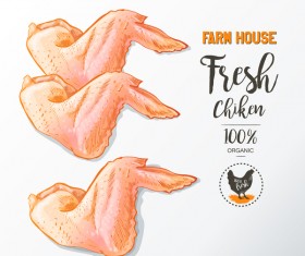 Fresh chicken wings meat poster vector 03
