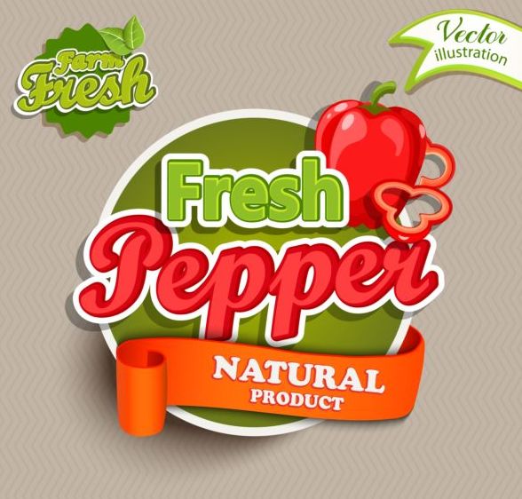 Fresh pepper nature product labels vector 01