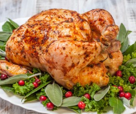 Fried chicken with sauce and vegetables Stock Photo