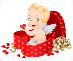 Gift box heart shape with cute cupid vector