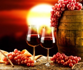 Glasses of wine and delicious grapes Stock Photo 01
