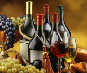 Glasses of wine and delicious grapes Stock Photo 07