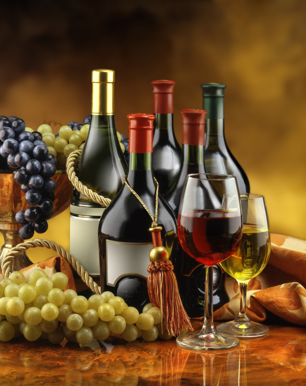 Glasses of wine and delicious grapes Stock Photo 07