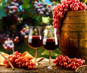 Glasses of wine and delicious grapes Stock Photo 08