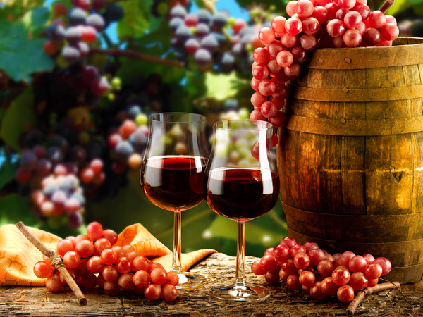 Glasses of wine and delicious grapes Stock Photo 08