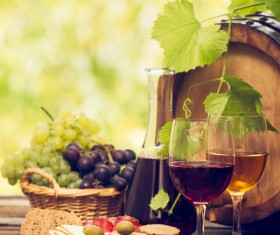 Glasses of wine and delicious grapes Stock Photo 09
