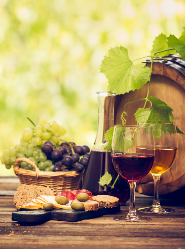 Glasses of wine and delicious grapes Stock Photo 09